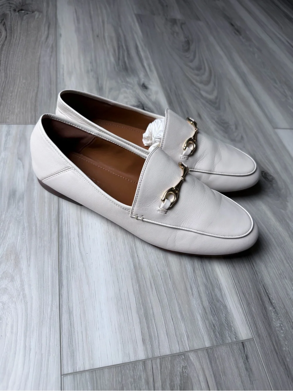 Coach Haley Chalk Leather Horsebit Loafers Gold Women’s Size 9